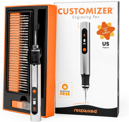 Customizer Engraving Pen :  Beginner Friendly - Rechargeable - Free 30 Bits & Mastery Guide