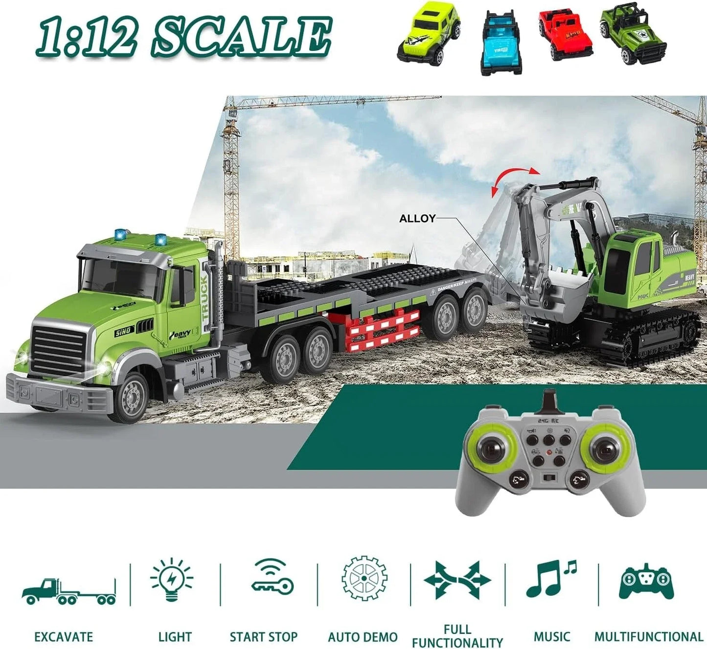 Rc Semi Truck & Excavator Toy Set